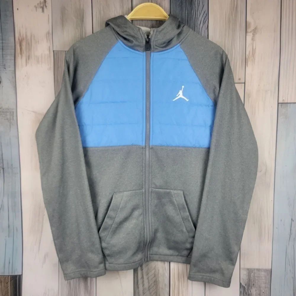 Air Jordan Boys Zip Up Hooded Jacket Gray Blue Size 13-15 Yrs